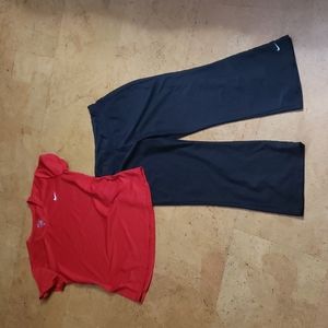 Nike Cropped Black Pants XS and Red Short Sleeve Shirt M Bundle